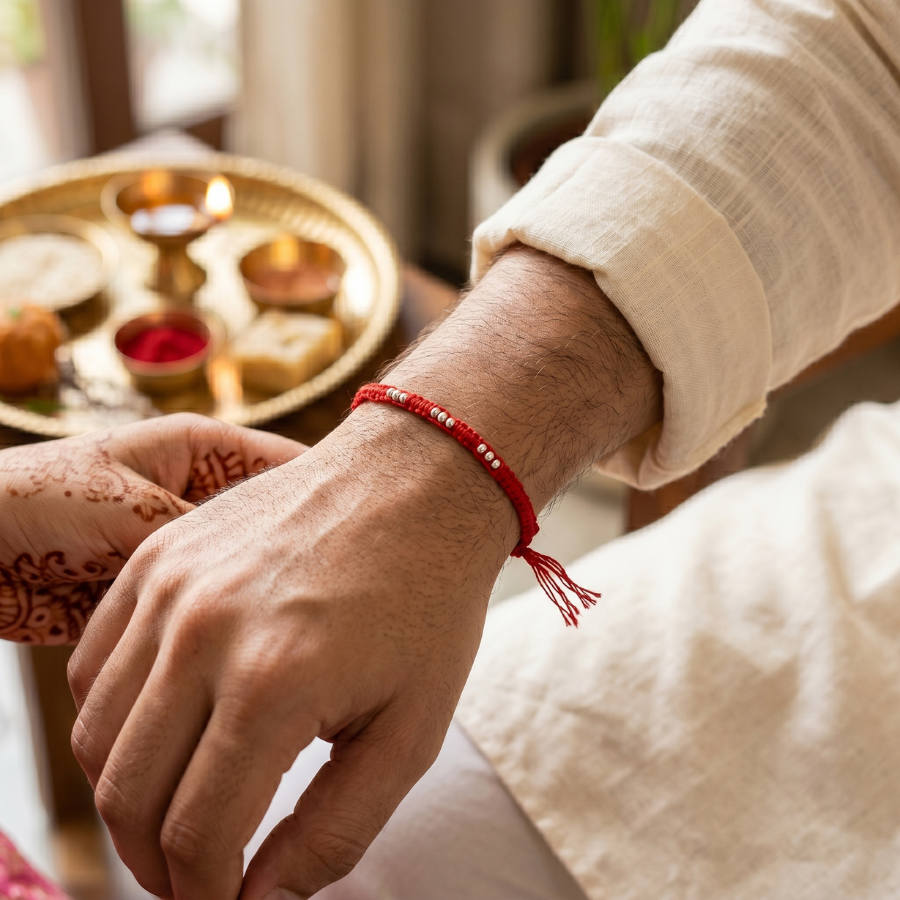 Silver Bead Thread Rakhi