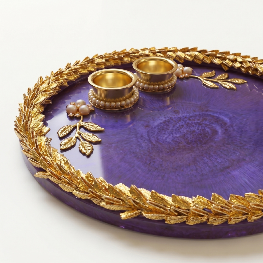 Royal Amethyst Leaf Resin Pooja Thali