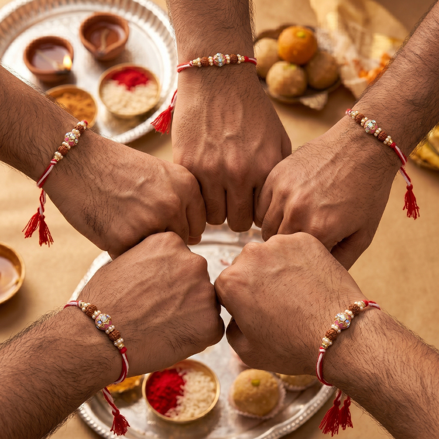 Crystal Rudraksha Rakhi Combo (Set of 5)