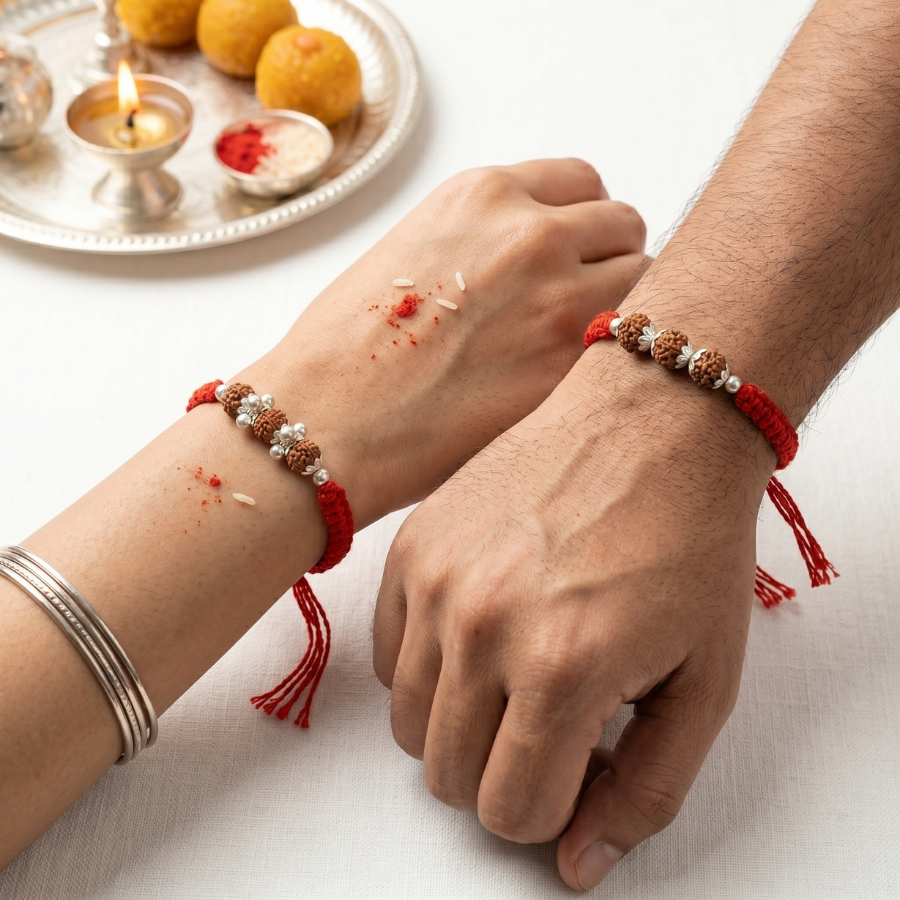 Triple Rudraksha Rakhi Combo Set of 2