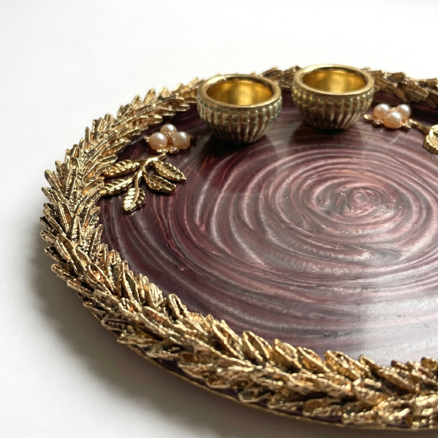 Royal Plum Marble Resin Pooja Thali