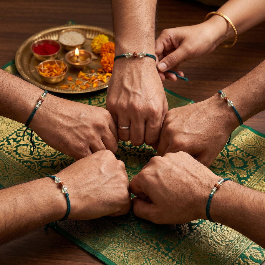 Mint Crystal Rudraksha Rakhi Combo (Set of 5)
