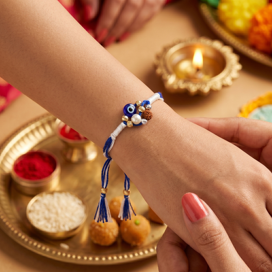 Nazar Pearl Rudraksha Rakhi