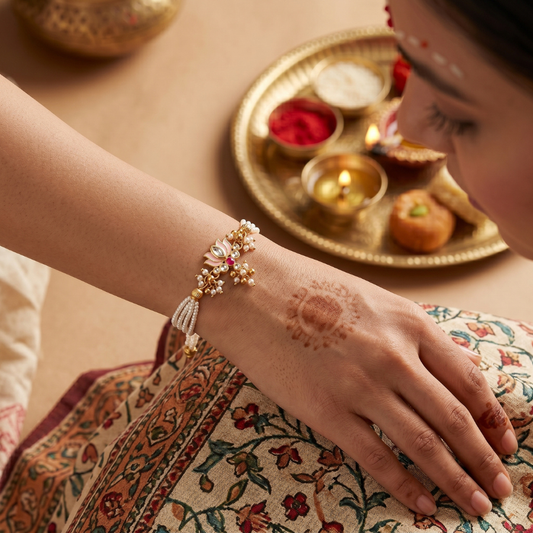 Lotus Pearl Bracelet Rakhi