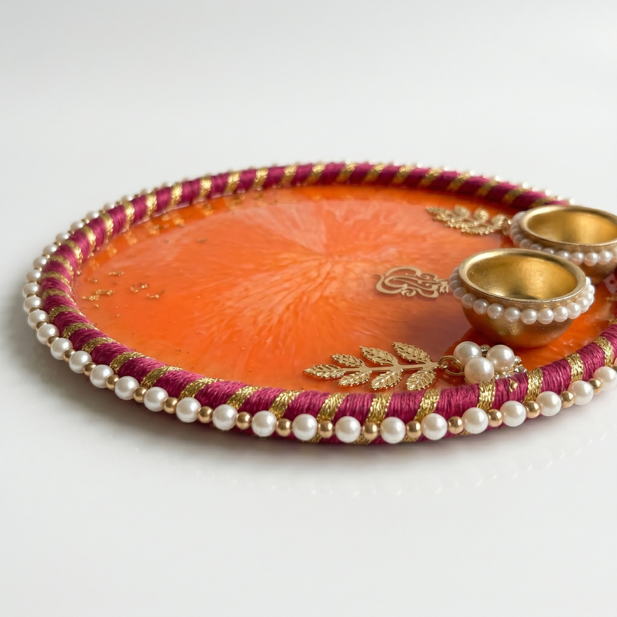 Sunset Coral Ganesha Resin Thali