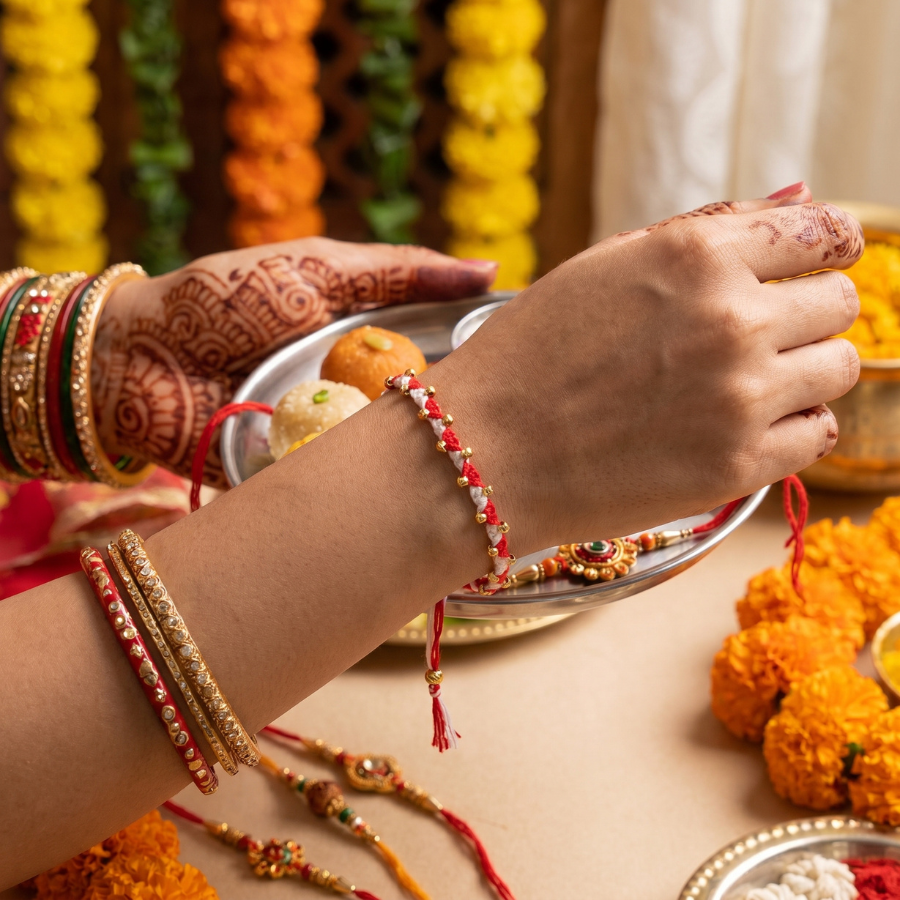 Golden Bead Harmony Rakhi