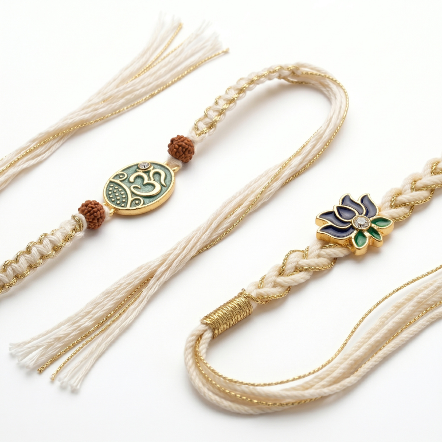 Divine Lotus & Om Rakhi Combo Set of 2