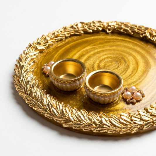 Imperial Gold Swirl Resin Pooja Thali