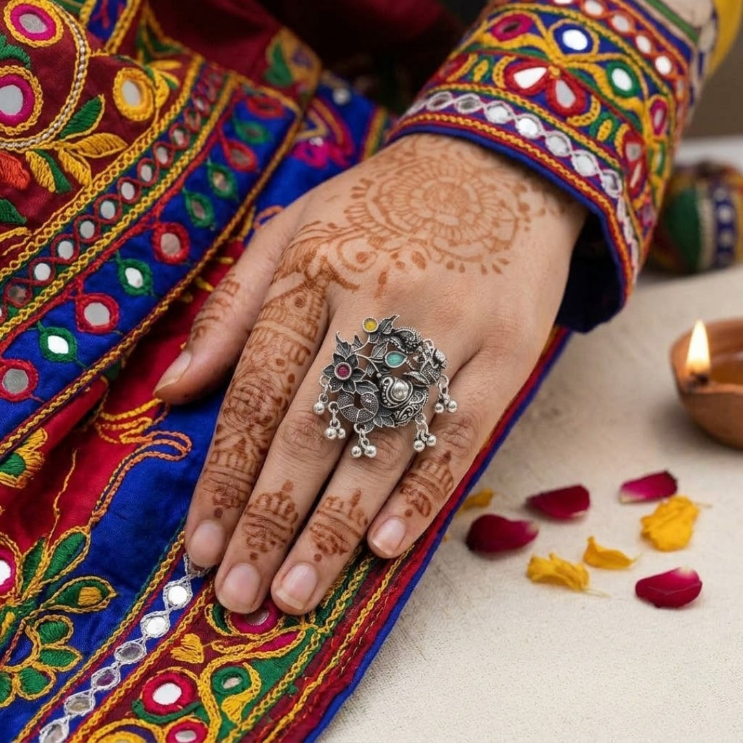 Mor Phool Oxidised Statement Ring