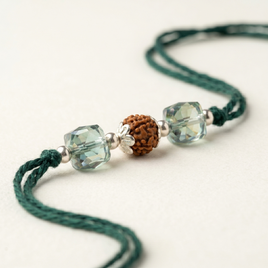 Green Crystal Rudraksha Rakhi