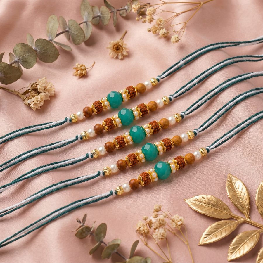 Emerald Rudraksha Rakhi Combo (Set of 5)