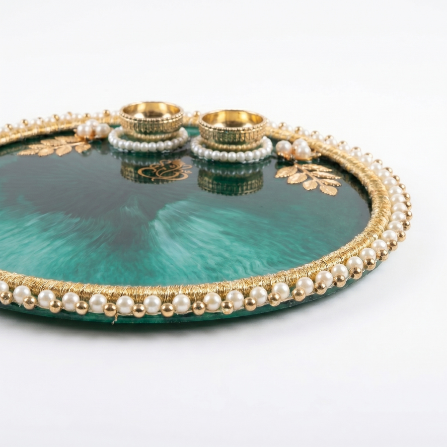 Emerald Pearl Ganesha Resin Thali