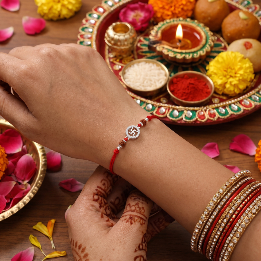 925 Silver Swastik Rudraksha Rakhi
