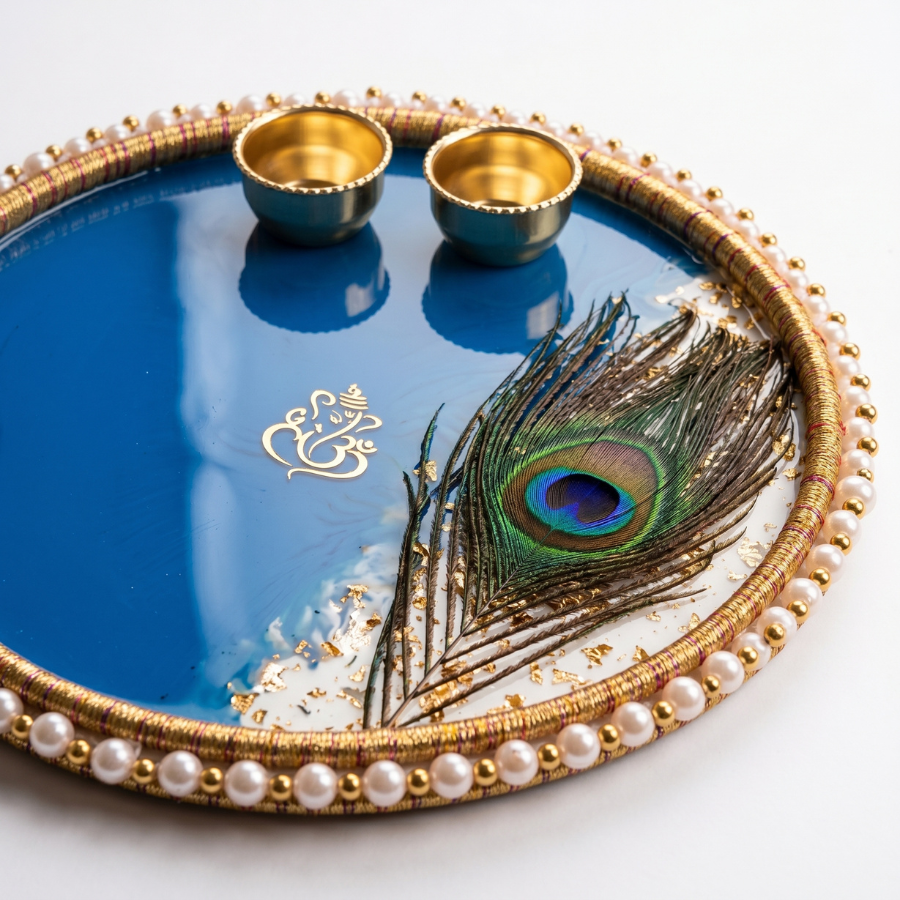 Royal Peacock Resin Pooja Thali