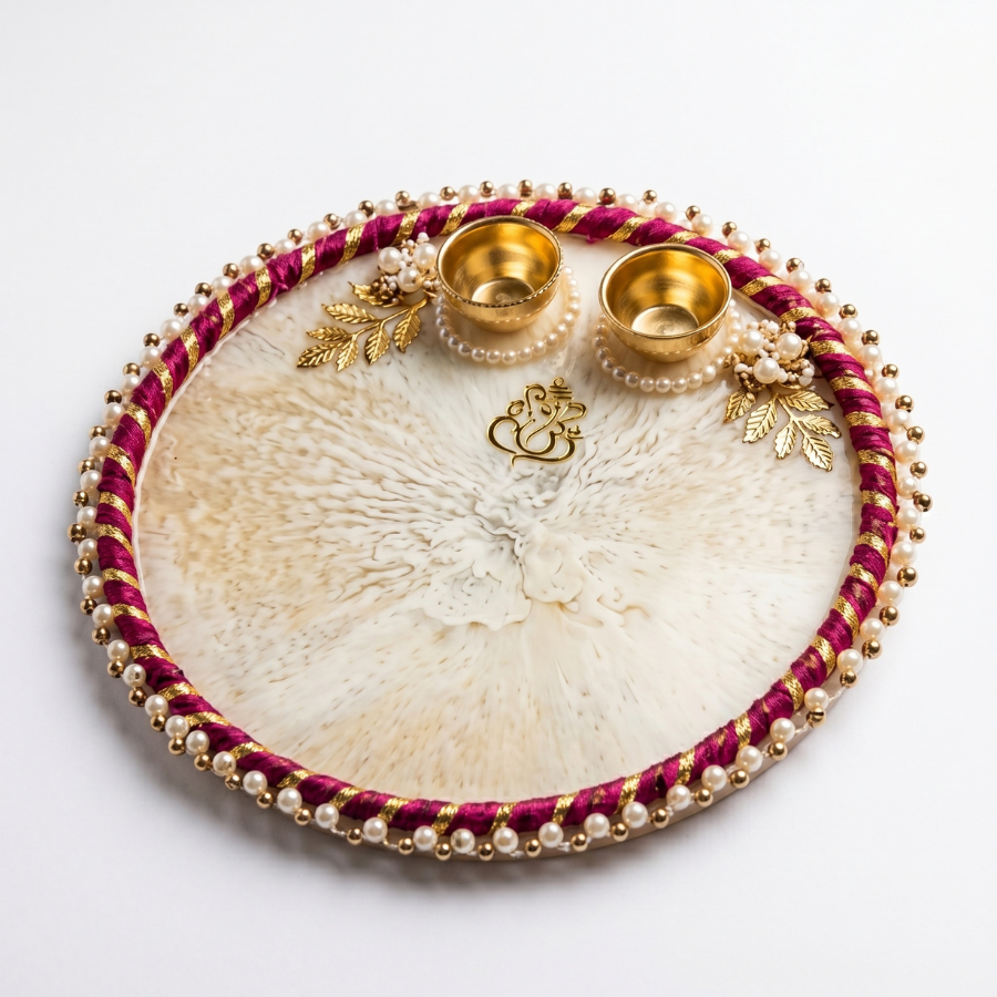 Ivory Marble Ganesha Resin Pooja Thali