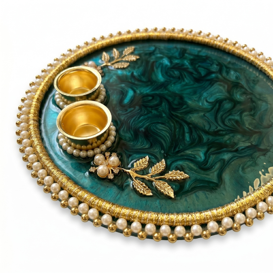 Emerald Marble Resin Pooja Thali
