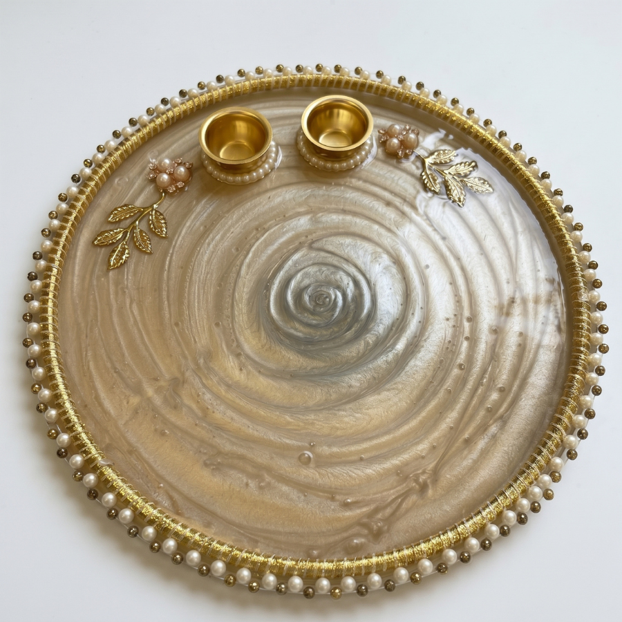 Champagne Swirl Resin Pooja Thali