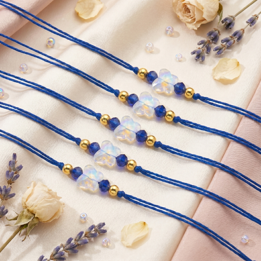 Blue Crystal Butterfly Rakhi Combo (Set of 5)
