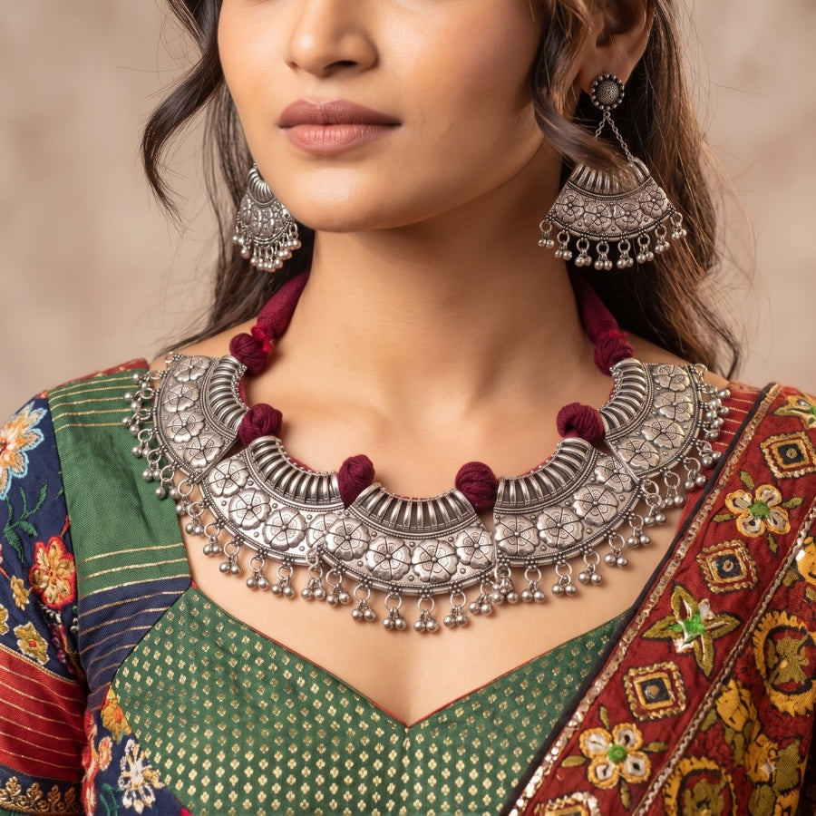 Maroon Phool Toran Oxidised Choker Set
