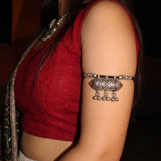 Phool Dholki Black Dori Oxidised Necklace/ Arm Bracelet