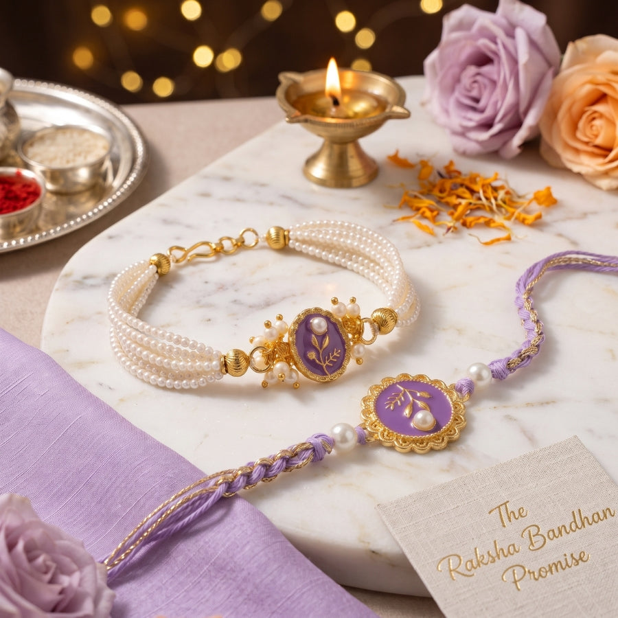 Pearl Bloom Rakhi & Bracelet Set of 2