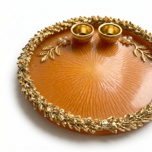 Sunset Amber Leaf Resin Pooja Thali