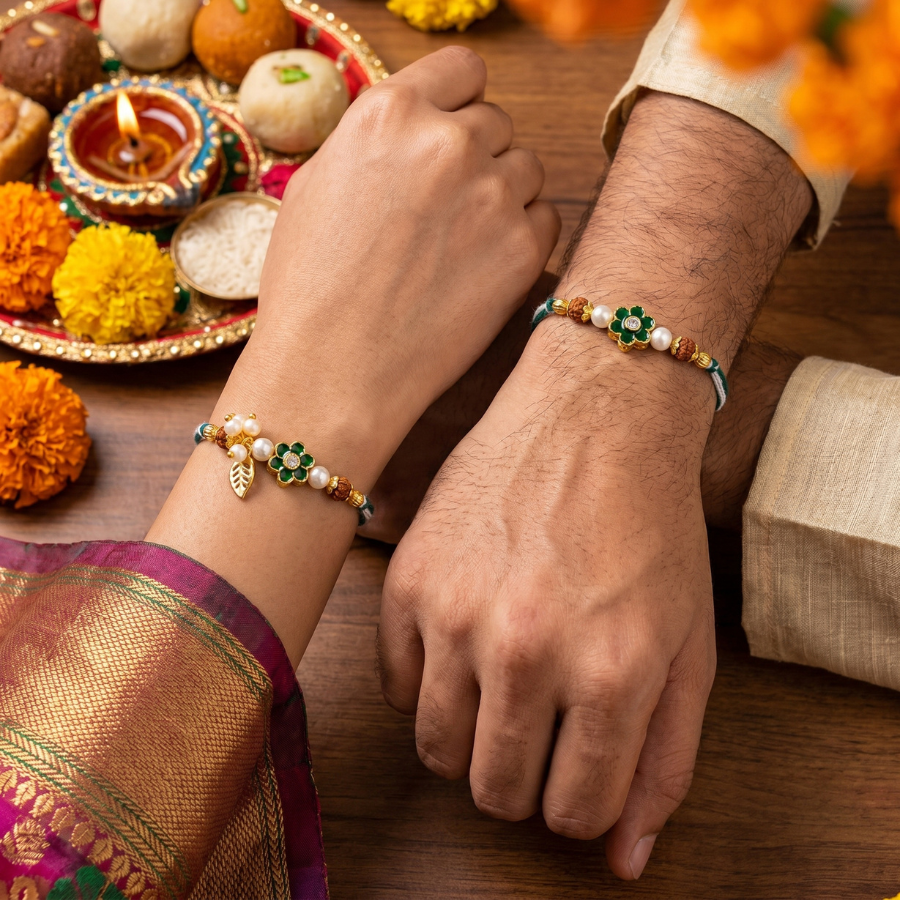 Emerald Blossom Rakhi Combo Set of 2