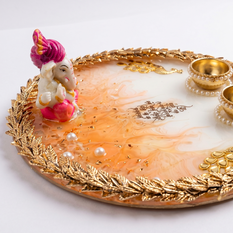Peach Ganesha Celebration Resin Pooja Thali