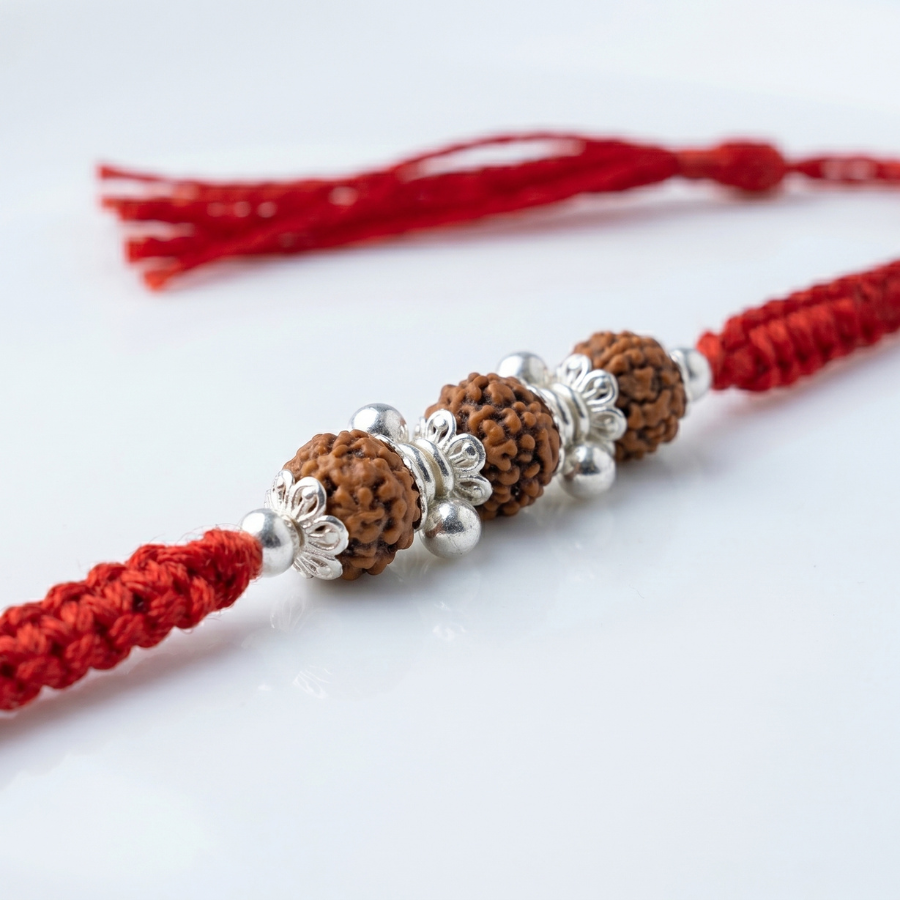 Triple Rudraksha Silver Bead Rakhi