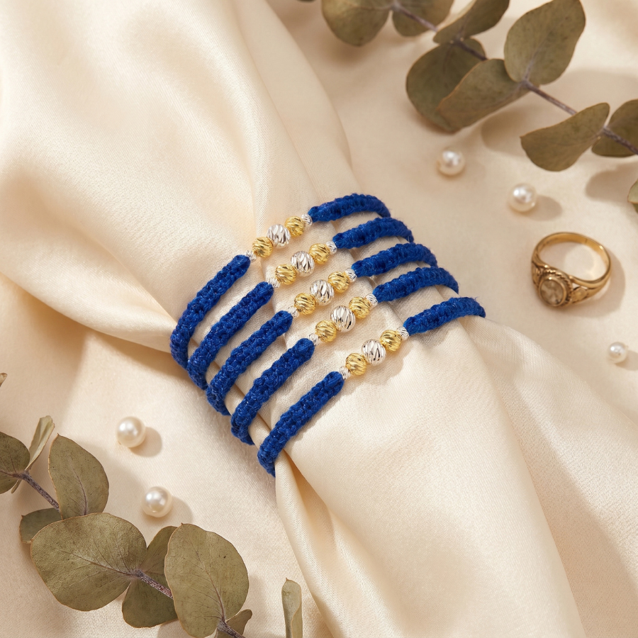 Blue Gold Silver Bead Rakhi Combo (Set of 5)