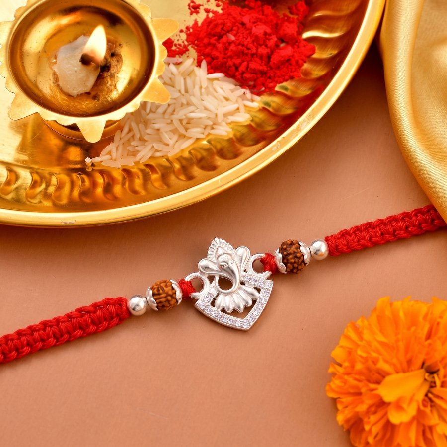 925 Silver Shree Ganesh Rudraksha Rakhi