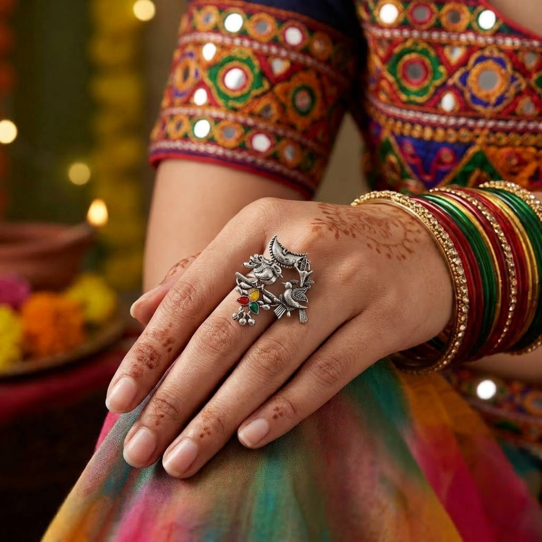 Rangtaali Tribal Oxidised Statement Ring