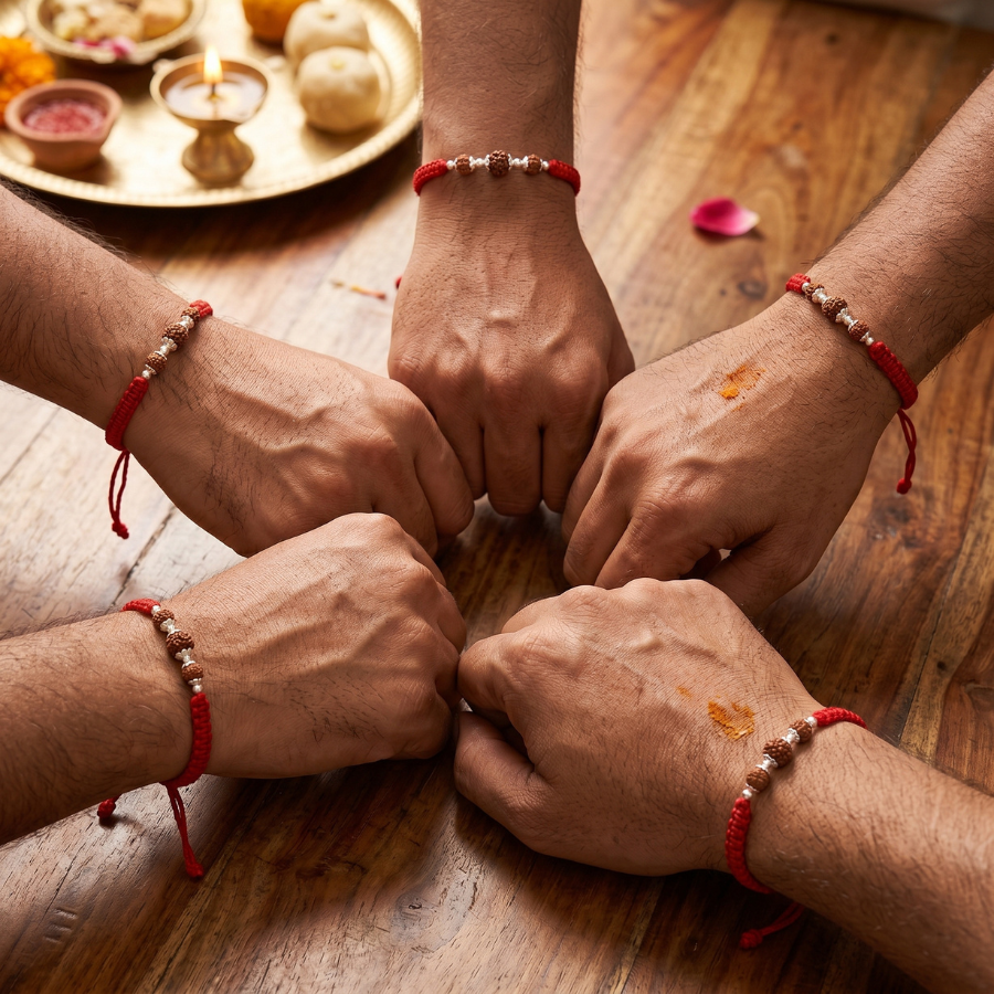 Triple Rudraksha Rakhi Combo (Set of 5)