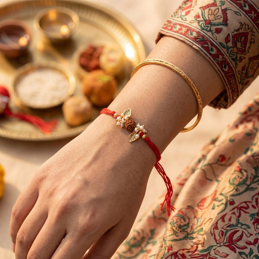 Rudraksha Pearl Leaf Designer Rakhi