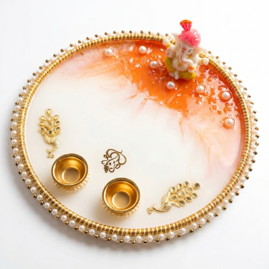 Sunset Ganesha Resin Pooja Thali