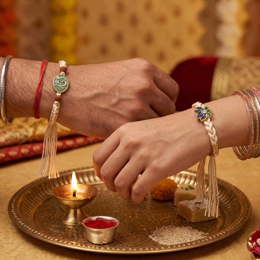 Divine Lotus & Om Rakhi Combo Set of 2