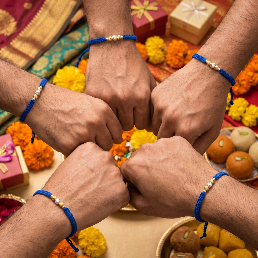 Blue Gold Silver Bead Rakhi Combo (Set of 5)