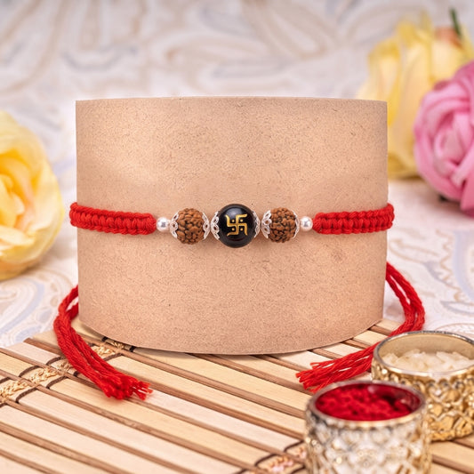 925 Silver Rudraksha Swastik Rakhi