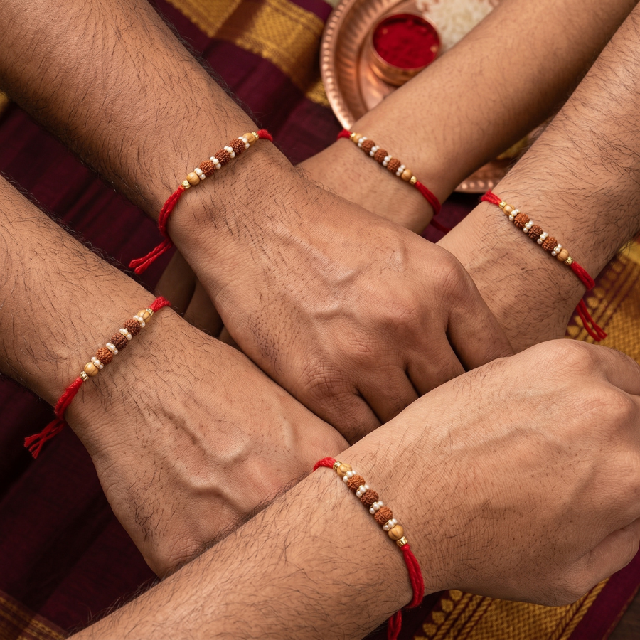 Sacred Rudraksha Pearl Rakhi Combo (Set of 5)