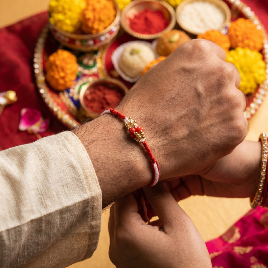 Traditional Red Bead Rakhi