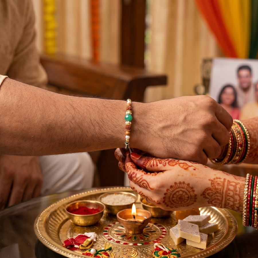 Emerald Aura Rudraksha Rakhi