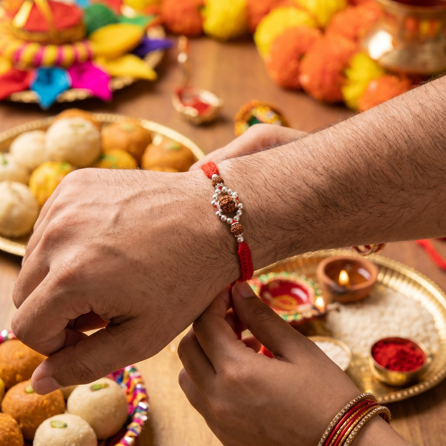 Rudraksha Silver Halo Rakhi
