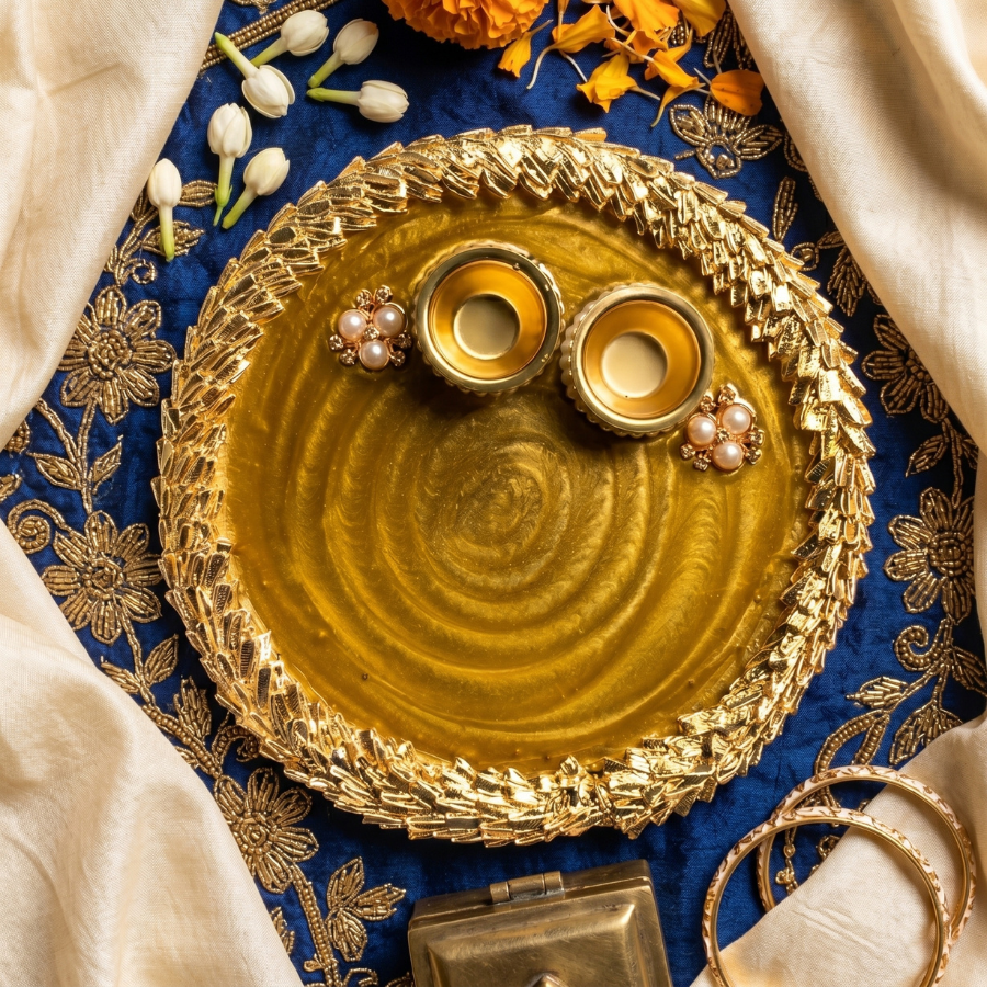 Imperial Gold Swirl Resin Pooja Thali