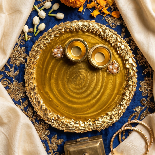 Imperial Gold Swirl Resin Pooja Thali