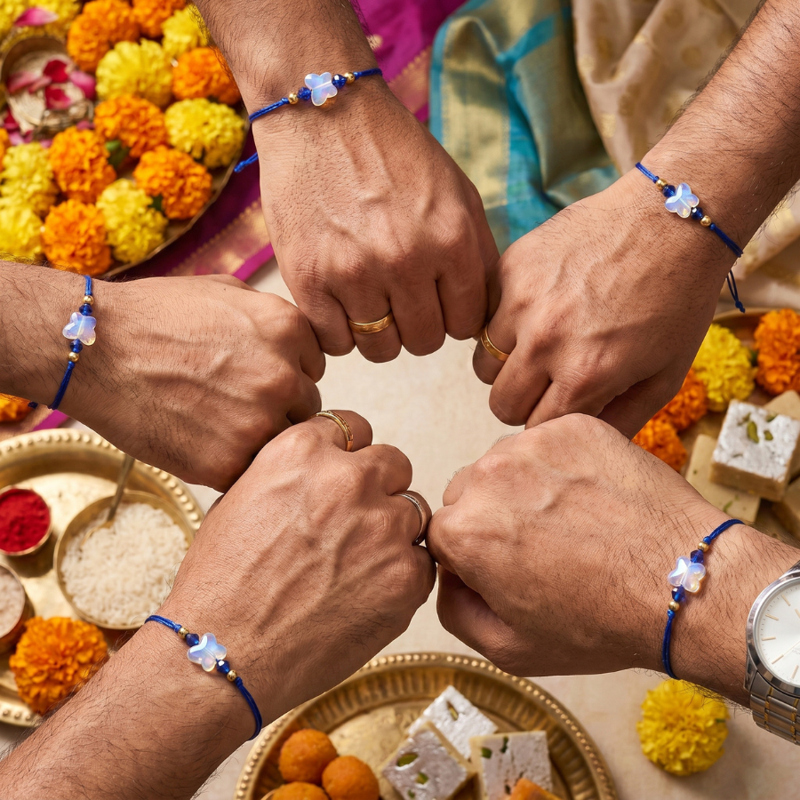 Blue Crystal Butterfly Rakhi Combo (Set of 5)