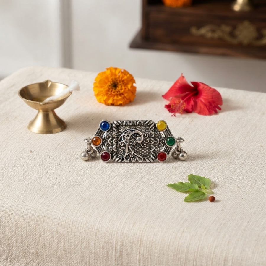 Rangilo Mor Oxidised Statement Ring