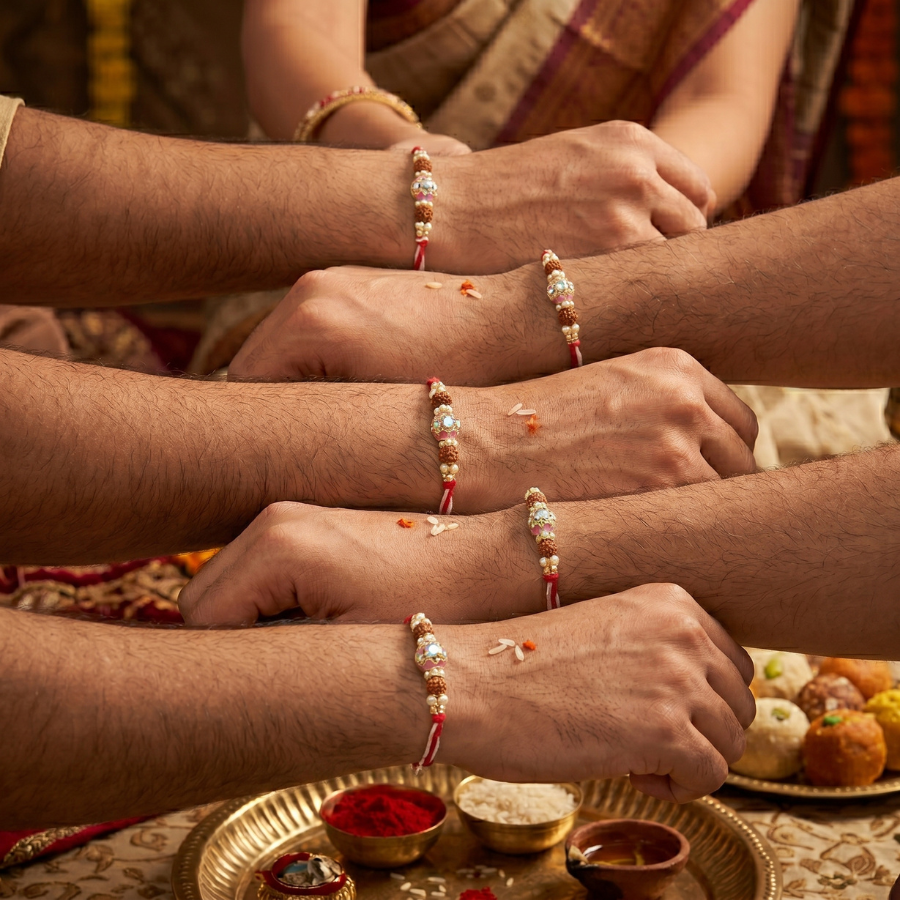 Crystal Rudraksha Rakhi Combo (Set of 5)