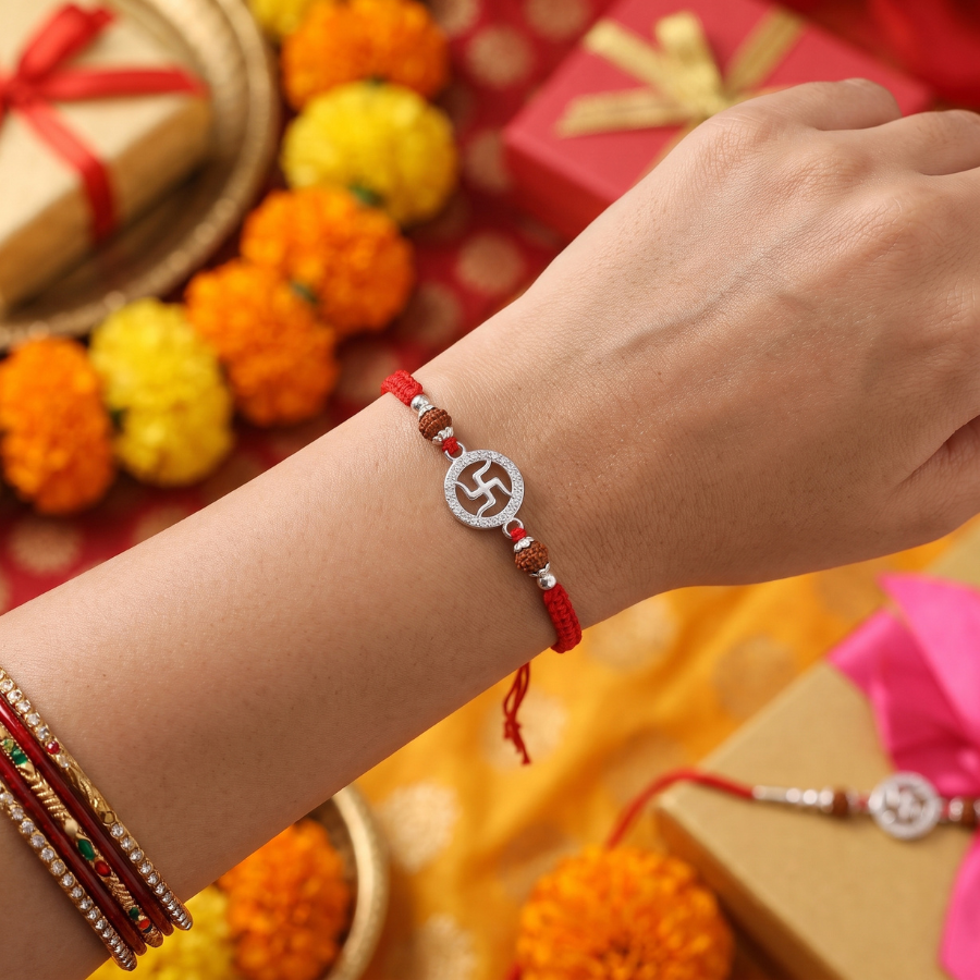 925 Silver Swastik Rudraksha Rakhi