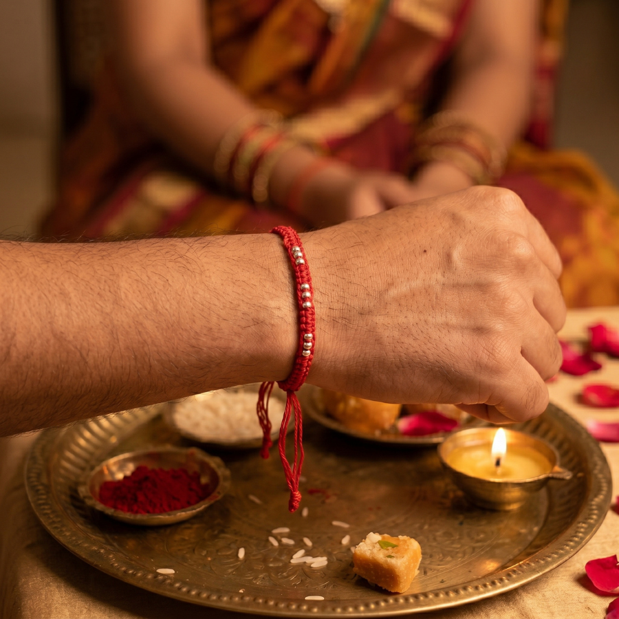 Silver Bead Thread Rakhi