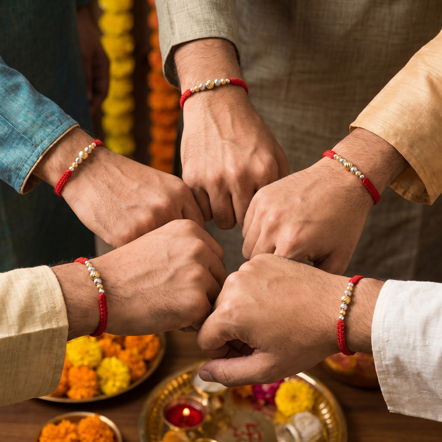 Golden Silver Bead Rakhi Combo (Set of 5)